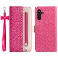 Samsung Galaxy S23 FE Lace Pattern Schutzhülle mit Geldbörse - Hot Pink