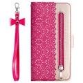 Lace Pattern Samsung Galaxy A13 Wallet Hülle - Hot Pink