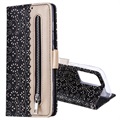 Lace Pattern Samsung Galaxy S21 Ultra 5G Wallet Hülle - Schwarz