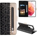 Lace Pattern Samsung Galaxy S22 Ultra 5G Wallet Hülle - Schwarz