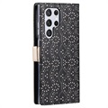 Lace Pattern Samsung Galaxy S22 Ultra 5G Wallet Hülle - Schwarz