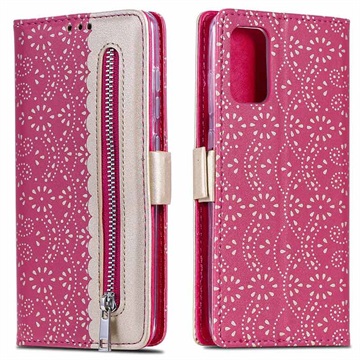 Lace Pattern Samsung Galaxy S20+ Wallet Hülle - Hot Pink