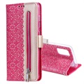 Lace Pattern Samsung Galaxy S20+ Wallet Hülle - Hot Pink