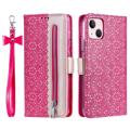 Lace Pattern iPhone 14 Max Wallet Hülle - Hot Pink