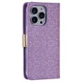 Lace Pattern iPhone 14 Pro Max Wallet Hülle - Violett