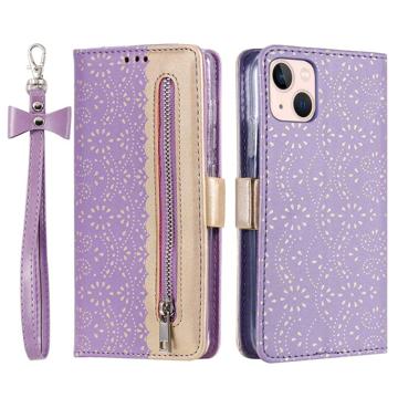 Lace Pattern iPhone 14 Wallet Hülle - Violett