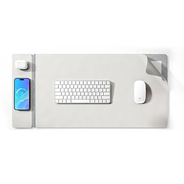 Große Schreibtischunterlage mit drahtlosem 15-W-Ladegerät für Smartphone/Ohrhörer - Grau