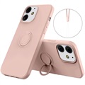 iPhone 13 Liquid Silikonhülle mit Ringhalterung - Rosa