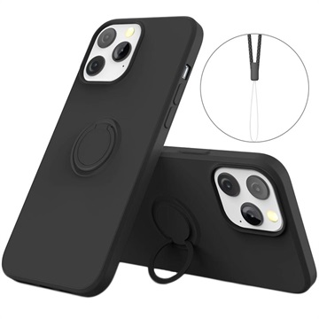 iPhone 13 Pro Liquid Silikonhülle mit Ringhalterung - Schwarz