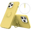 iPhone 13 Pro Max Liquid Silikonhülle mit Ringhalterung - Gelb