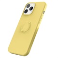 iPhone 13 Pro Liquid Silikonhülle mit Ringhalterung - Gelb