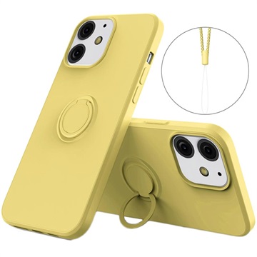 iPhone 13 Liquid Silikonhülle mit Ringhalterung - Gelb