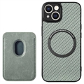 iPhone 15 Cover mit Kartensteckplatz - Karbonfaser - Grün