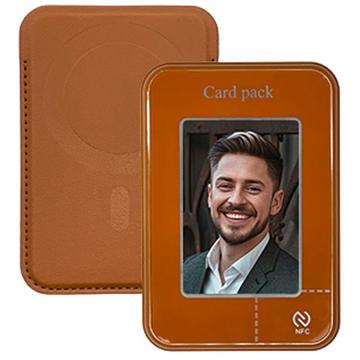Magnetischer E-Ink Kartenhalter / Brieftasche mit NFC Display Projektion - Braun