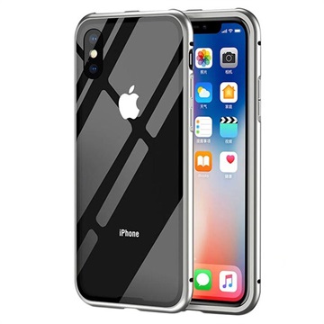 iPhone X Magnetisches Cover mit Panzerglas Rückseite - Grau