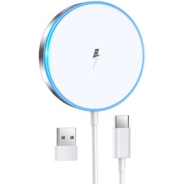 Magnetisches kabelloses Ladegerät mit LED-Licht - 15W - Weiß
