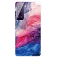 Galvanisierte IMD Samsung Galaxy S21 FE 5G TPU-Hülle mit Marmormuster - Blau / Rosa