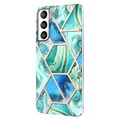 Galvanisierte IMD Samsung Galaxy S21 FE 5G TPU-Hülle mit Marmormuster - Grün