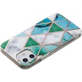 Galvanisierte IMD iPhone 12 mini TPU-Hülle mit Marmormuster - Weiß / Zyan