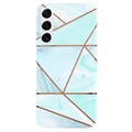 Marble Pattern Samsung Galaxy S22 5G TPU Hülle - Weiß / Zyan