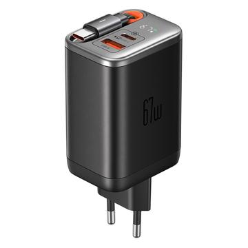 Mcdodo CH-4100 67W GaN Schnellladegerät mit einziehbarem USB-C Kabel - Schwarz
