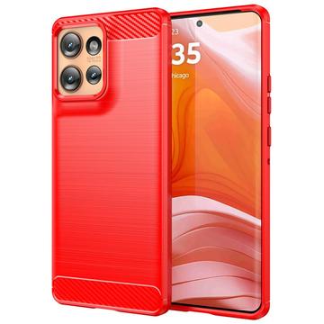 Motorola Edge 50 Gebürstete TPU Hülle - Karbonfaser - Rot