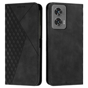 Motorola Edge 50 Fusion Rhombus Muster Wallet Hülle mit Magnetverschluss - Schwarz