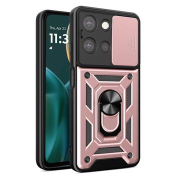 Motorola Moto G (2025) Drehring-Hybrid Hülle mit Kameraschutz - Rose Gold