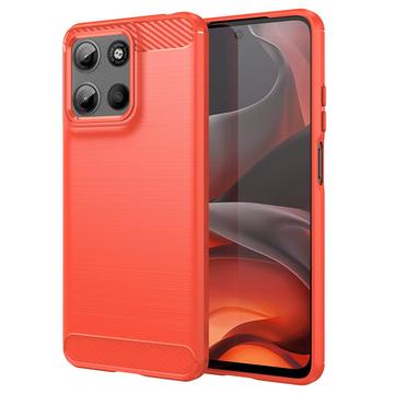 Motorola Moto G15 Gebürstete TPU Hülle - Karbonfaser - Rot