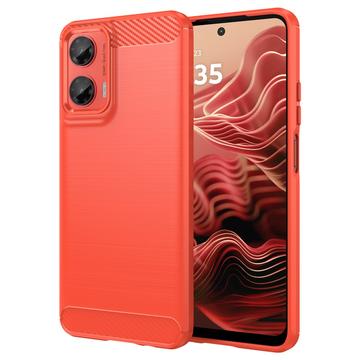 Motorola Moto G35 Gebürstete TPU Hülle - Karbonfaser - Rot