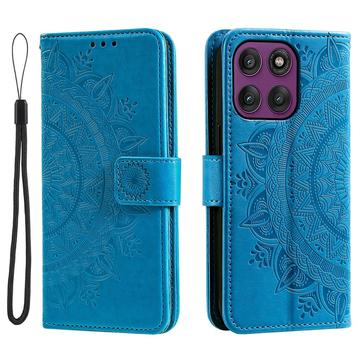 Motorola Moto G37/G47 Mandala Wallet-Hülle mit Handschlaufe - Blau