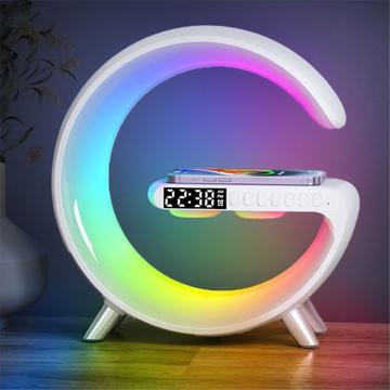 N69 Multifunktionale APP-Steuerung 15W Wireless Charger Bluetooth-Lautsprecher Uhr Stimmungslicht, EU-Stecker - Weiß