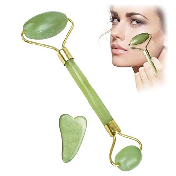 Natürlicher Jade-Massageroller mit Gua Sha Gesichtsschaber