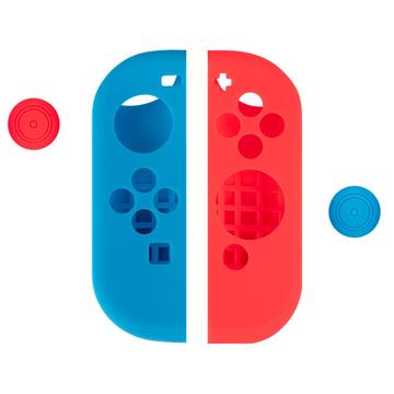 Nintendo Switch Controller Silikonhülle mit Daumengriffkappen - Rot / Blau