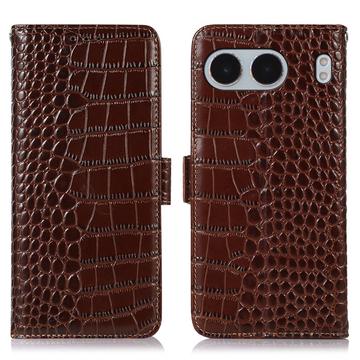 OnePlus Nord 4 Crocodile Serie Lederhülle mit Geldbörse mit RFID - Braun