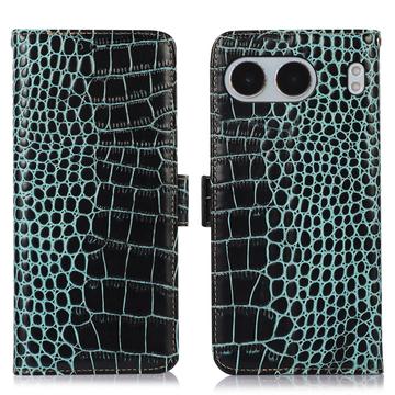 OnePlus Nord 4 Crocodile Serie Lederhülle mit Geldbörse mit RFID - Grün