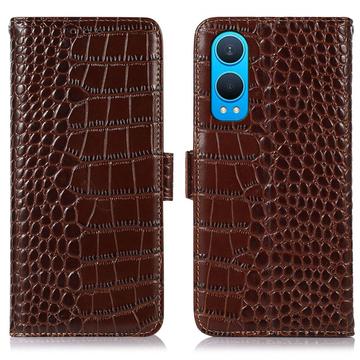 OnePlus Nord CE4 Lite/Oppo K12x Crocodile Serie Lederhülle mit Geldbörse mit RFID - Braun