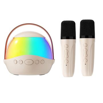 P9 Tragbarer Kinder-Karaoke-Bluetooth-Lautsprecher mit RGB und 2 drahtlosen Mikrofonen - Beige