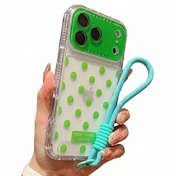iPhone 17 Pro Max PC / TPU Hülle mit Objektiv Film & Riemen - Polka Dot - Grün