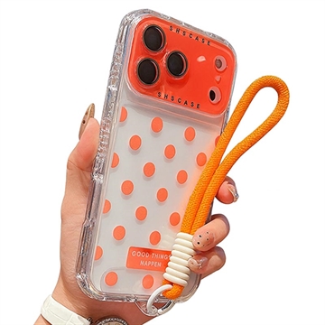 iPhone 17 Pro Max PC / TPU Hülle mit Objektiv Film & Riemen - Polka Dot - Orange