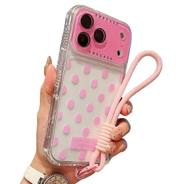 iPhone 17 Pro Max PC / TPU Hülle mit Objektiv Film & Riemen - Polka Dot - Rosa