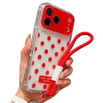 iPhone 17 Pro Max PC / TPU Hülle mit Objektiv Film & Riemen - Polka Dot - Rot
