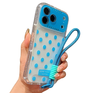 iPhone 17 Pro Max PC / TPU-Hülle mit Objektiv Film / Riemen - Polka Dot - Himmelblau