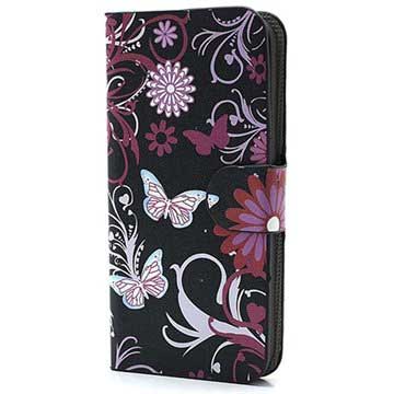 iPhone 5 / 5S / SE Geldbörse Tasche - Schmetterlinge / Blumen