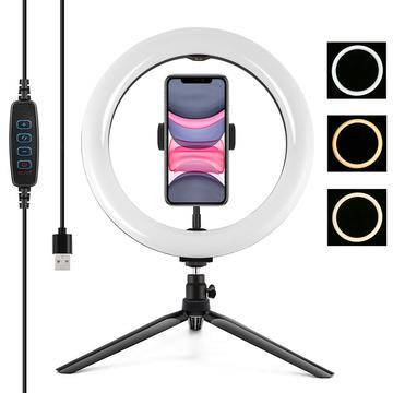 PULUZ PKT3071B 10.2" 26cm USB dimmbare LED Ringlichter Vlogging Selfie Fotografie Video Aufheller mit Stativhalterung