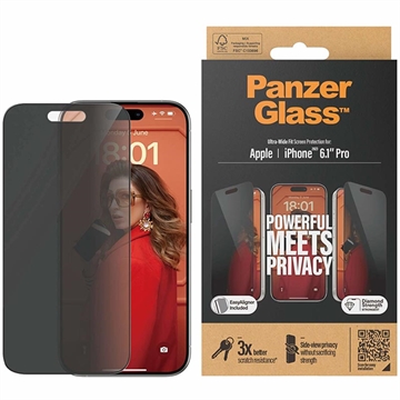 iPhone 15 Pro Panzerglas Ultra-Wide Fit Privacy EasyAligner Panzerglas - 9H - Schwarz Rand