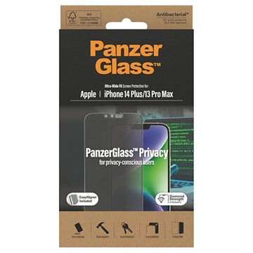 iPhone 13 Pro Max/14 Plus Panzerglas - 9Hs Ultra-Wide Fit Privacy EasyAligner Panzerglas - 9H - Schwarz Rand