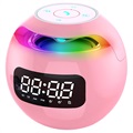 Tragbarer Bluetooth Lautsprecher mit LED Wecker - Rosa