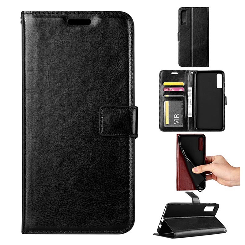 Handyhülle für Samsung Galaxy A7 Tasche PU Leder Flip Case Brieftasche Verco Galaxy A7 2018 Hülle Schwarz