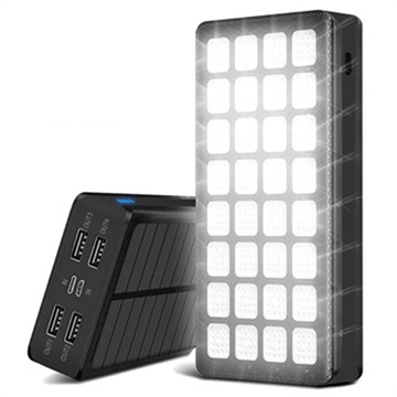 Psooo PS-900 Solar Powerbank mit LED-Licht - 30000mAh - Schwarz